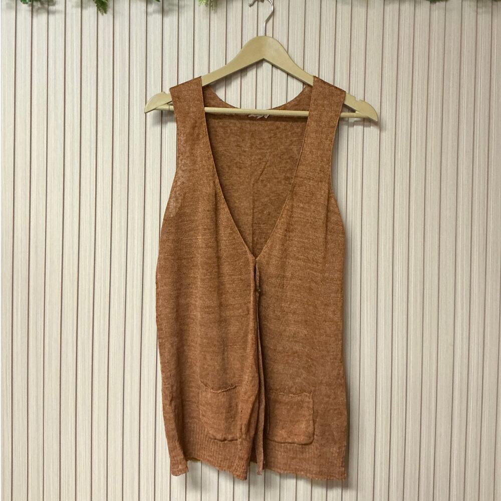Eileen Fisher 100% Linen Sleeveless Vest / Top Brown Size S